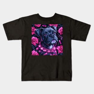Staffy And Pink Roses Kids T-Shirt